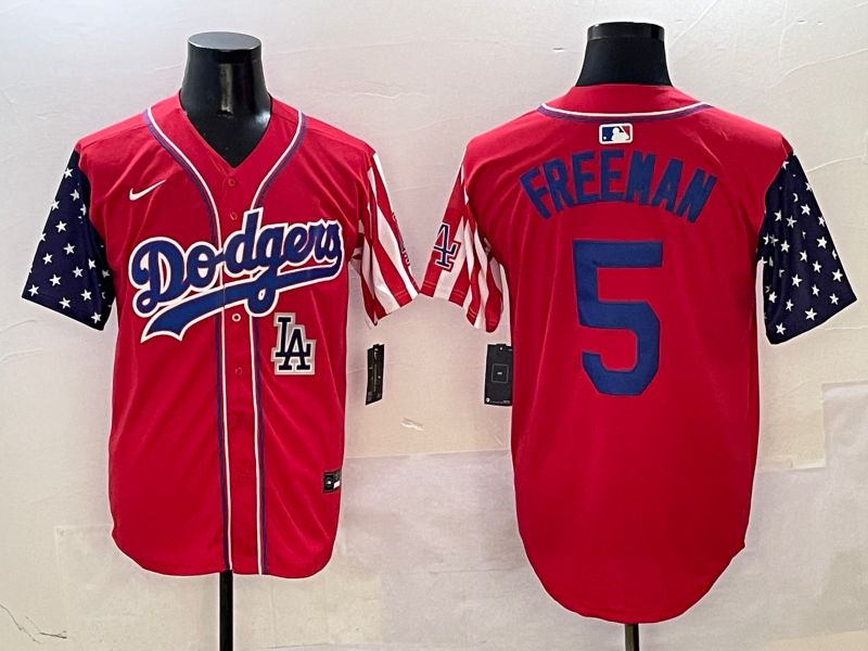 Men Los Angeles Dodgers #5 Freeman Red a generation of national flags Joint name 2025 Nike MLB Jersey style 11
